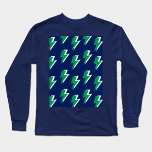 Green Lightning on Blue Background Long Sleeve T-Shirt